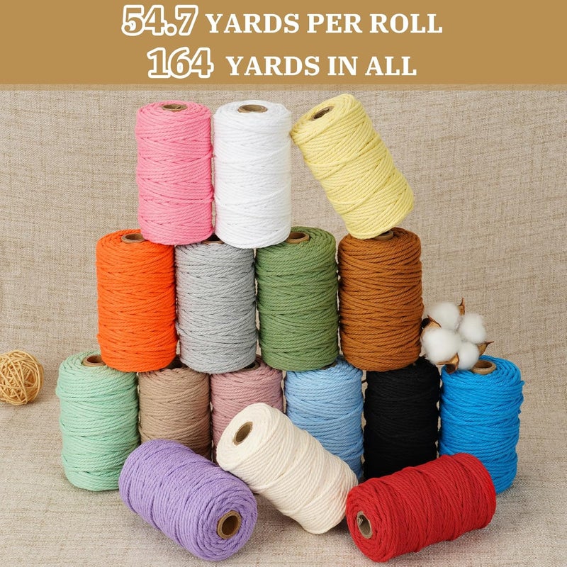 PHUNTTEK Macrame Cord 3mm x 164 Yards, 3 Rolls Beige Colored Macrame Cotton Cord Rope Kit Macrame Yarns Bulk String 4 Strands Twisted for Wall Hanger Plant Hanging DIY Crafts Knitting Macrame Supplies - Image 5